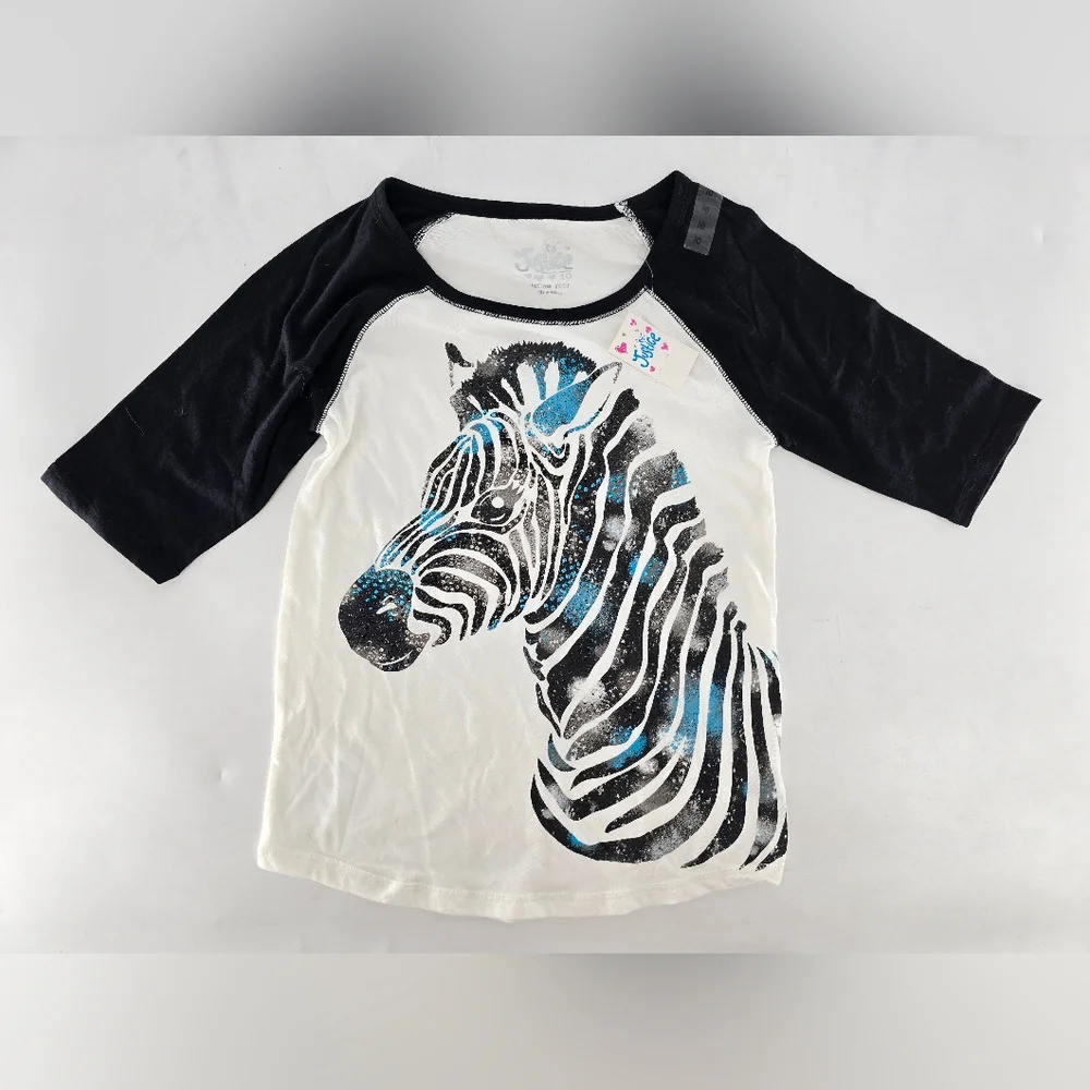 Justice Zebra‎ Graphic Long Sleeve Tee - Black, White, and Blue